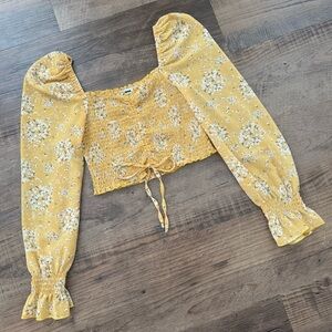 Fashion Nova XS Yellow Crop Top Long Sleeve Sexy Going Out Cottagecore Boho